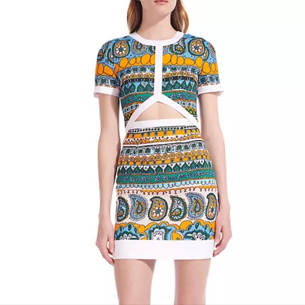 Staud Perla Printed Linen Cutout Minidress